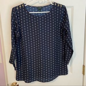 Women’s J. Crew 3/4 Sleeve Top with Anchors Size Small